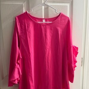 Women's Hot Pink Ruffle Sleeve Blouse